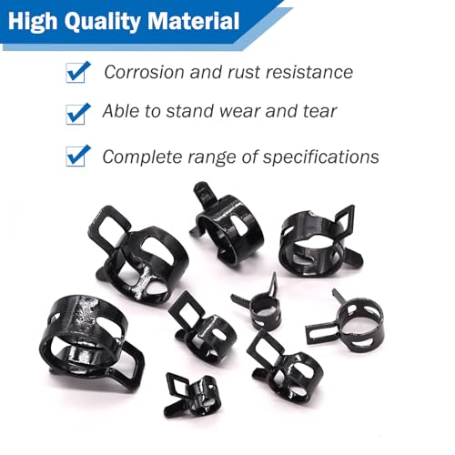 Tnisesm 80Pcs Spring Band Hose Clamps Assortment kits Silicone Vacuum Hose Pipe Clamp 7mm 9mm 10mm 11mm 14mm 15mm 16mm 18mm Low Pressure Air Clip Clamp(Black) - Image 3