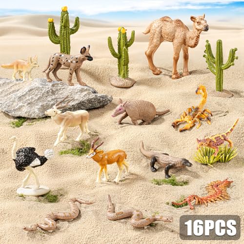THINKBAY 16PCS Desert Animals Toys for Kids Includes Lizard Cactus Rattlesnake Komodo Dragon Figurines Desert Animals Figures for Diorama Cake Toppers Valentines Day Gifts for Kids - Image 5