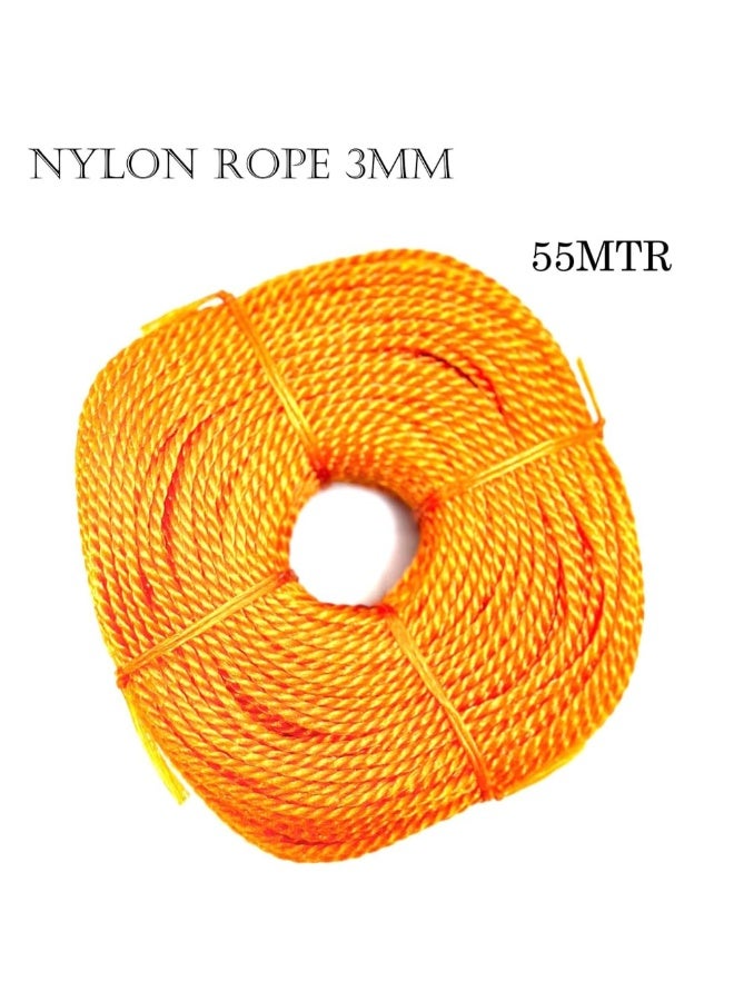 Biella حبل بوليستر نايلون 3 مم مضفر وم twisted، 55 متر حبل قوي ومتعدد الاستخدامات (برتقالي) - Image 2
