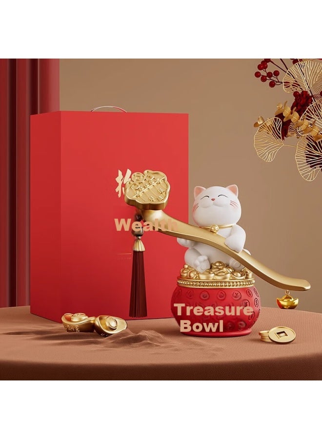 Heshengtang Auspicious Fortune Cat Treasure Bowl Ornament New Chinese Style Living Room Entrance Reception Opening Housewarming Gift Decoration - Image 1