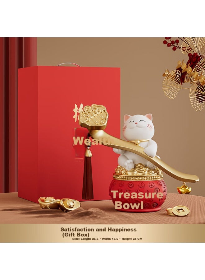 Heshengtang Auspicious Fortune Cat Treasure Bowl Ornament New Chinese Style Living Room Entrance Reception Opening Housewarming Gift Decoration - Image 2
