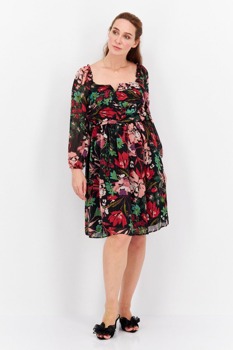 Tahari Women Floral Print Chiffon Pleated Empire Waist Mini Dress, Black Combo - Image 4