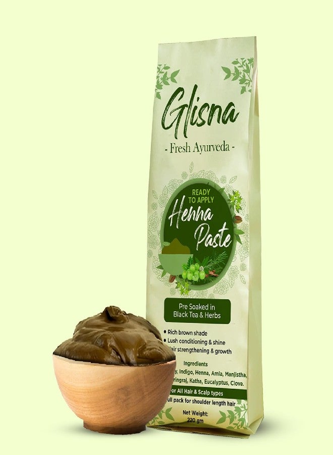 GLISNA معجون حناء جليسنا جاهز للاستخدام، حناء راجستاني طبيعي 100% لتلوين الشعر باللون البني (220 جم)، حناء عشبي للشعر، مناسب لجميع أنواع الشعر، للرجال والنساء - Image 1