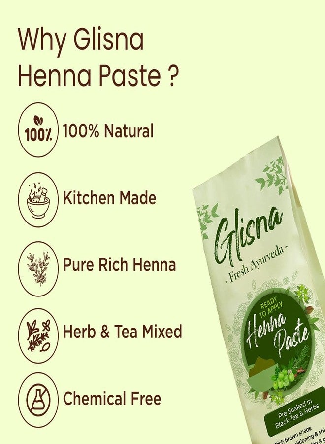 GLISNA معجون حناء جليسنا جاهز للاستخدام، حناء راجستاني طبيعي 100% لتلوين الشعر باللون البني (220 جم)، حناء عشبي للشعر، مناسب لجميع أنواع الشعر، للرجال والنساء - Image 3