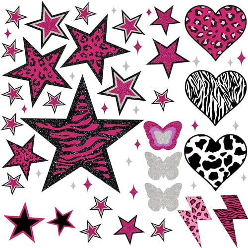 TwoDays 100PCS Y2K Room Decor Aesthetic Wall Decal 2000s Mcbling Vinyl Peel and Stick Stickers for College Teen Girls Bedroom Pink Stars Trashy Y2k Decorations for Women Apartment - Image 1