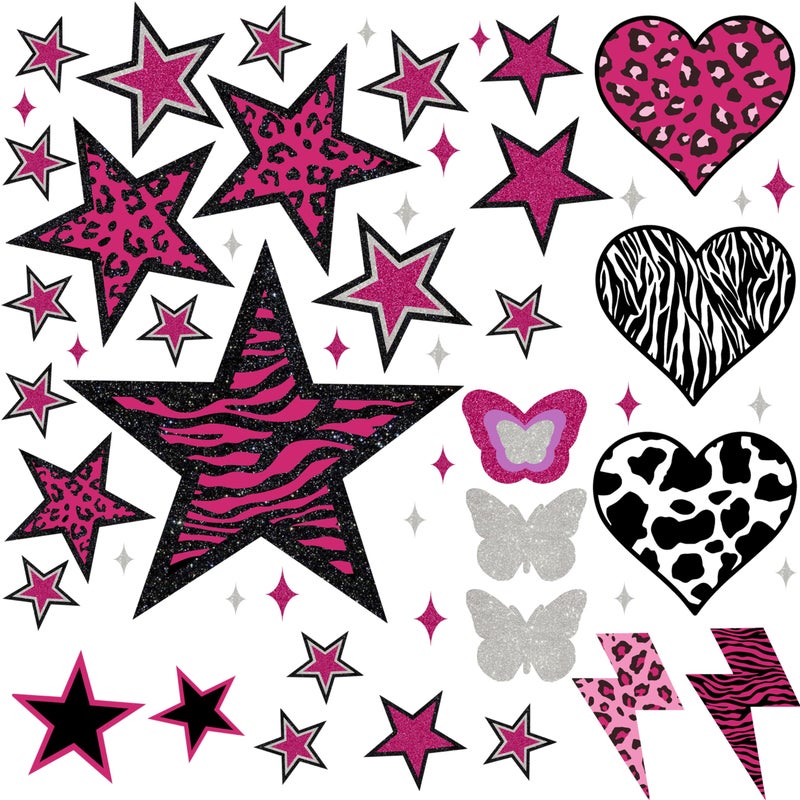 TwoDays 100PCS Y2K Room Decor Aesthetic Wall Decal 2000s Mcbling Vinyl Peel and Stick Stickers for College Teen Girls Bedroom Pink Stars Trashy Y2k Decorations for Women Apartment - Image 2