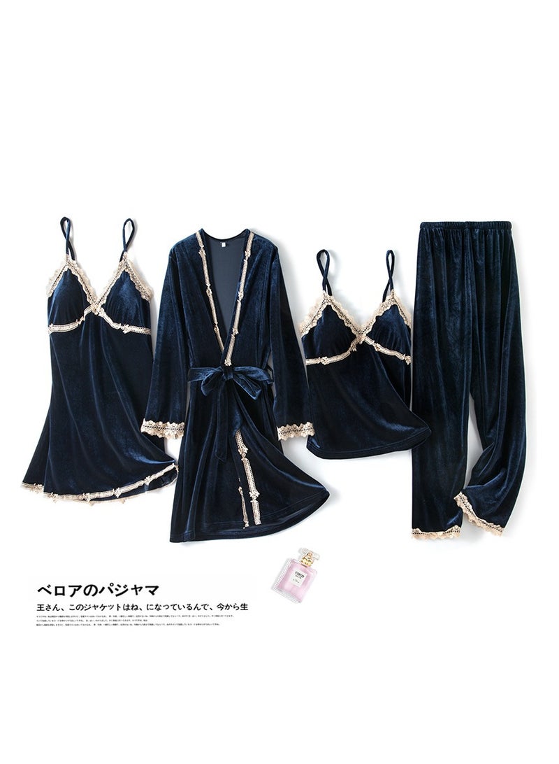 Women's autumn and winter gold velvet pajamas four-piece suit