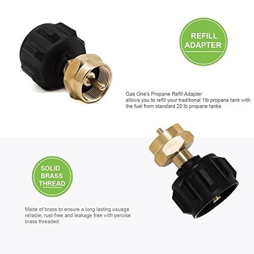 GasOne 50180 Refill Adapter for 1lb Propane Tanks & Fits 20lb Tanks, Black - Image 2