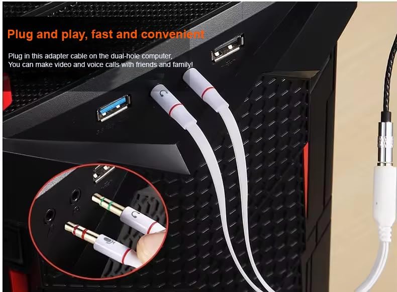 Mizi محول سماعات الرأس 2 حزمة لجهاز الكمبيوتر 3.5 مم أنثوي إلى 2 ذكر 3.5 مم كابل تقسيم الصوت ميكروفون جاك ستيريو سماعات الأذن منفذ سلك سماعة الألعاب لجهاز الكمبيوتر المحمول - أسود - Image 2