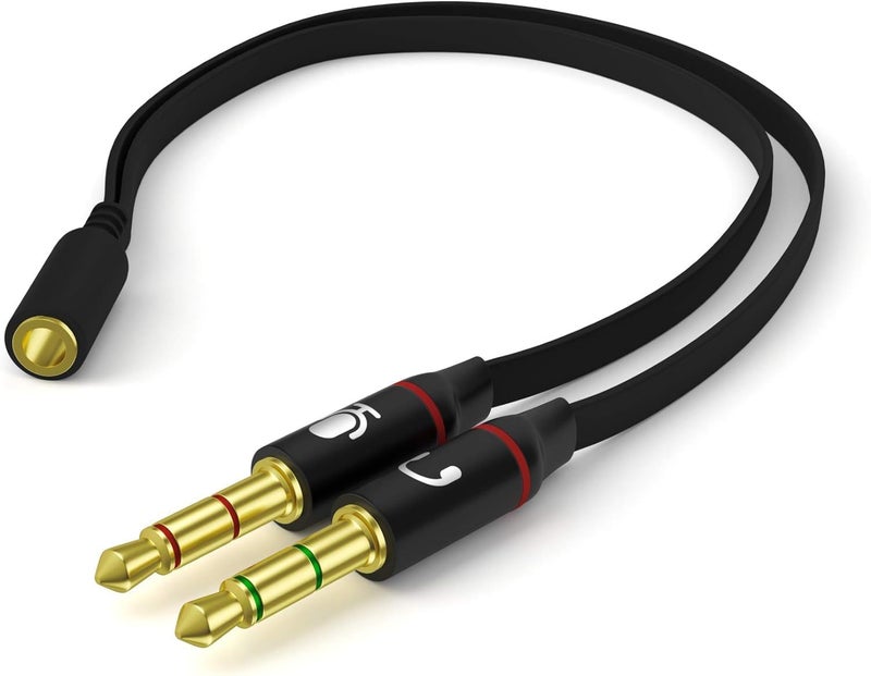 Mizi محول سماعات الرأس 2 حزمة لجهاز الكمبيوتر 3.5 مم أنثوي إلى 2 ذكر 3.5 مم كابل تقسيم الصوت ميكروفون جاك ستيريو سماعات الأذن منفذ سلك سماعة الألعاب لجهاز الكمبيوتر المحمول - أسود - Image 1