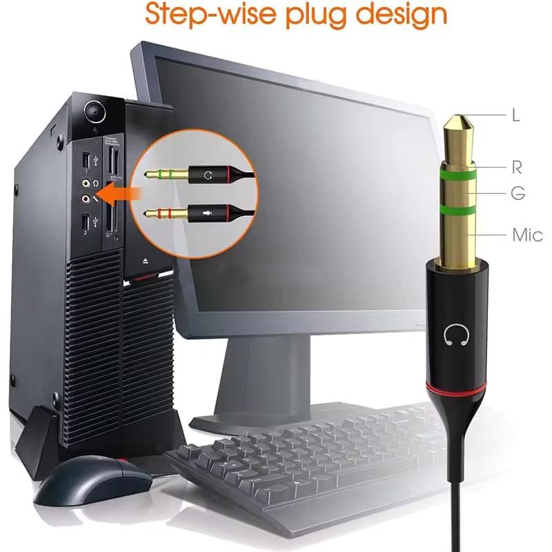 Mizi محول سماعات الرأس 2 حزمة لجهاز الكمبيوتر 3.5 مم أنثوي إلى 2 ذكر 3.5 مم كابل تقسيم الصوت ميكروفون جاك ستيريو سماعات الأذن منفذ سلك سماعة الألعاب لجهاز الكمبيوتر المحمول - أسود - Image 3