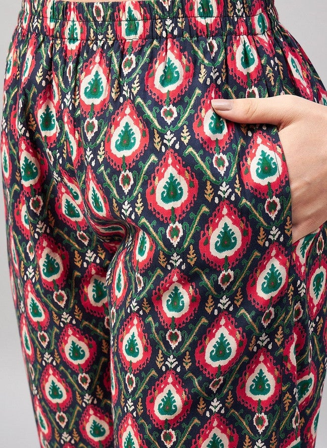 WineRed Wine Red Women Ethnic Motifs Printed Regular Thread Work Pure Cotton Kurta with Trousers - Image 5