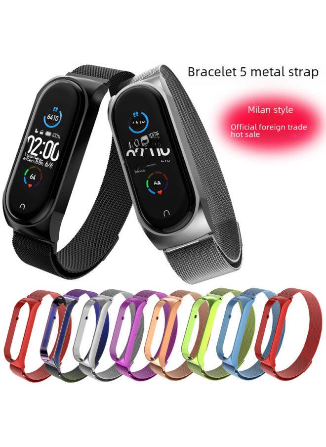 Generic - Metal Strap For XiaomiBand 6 5 Milanese Loop Three-bead Stainless Steel Mesh Strap Compatible For Xiaomi34 Smart Bracelet-Color:MAGNETIC MILAN-PURPLE-Specifications:Mi Band 3/4 Universal - Image 1