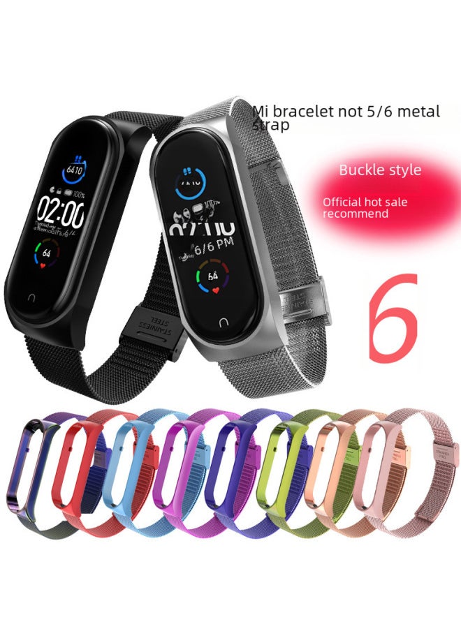Generic - Metal Strap For XiaomiBand 6 5 Milanese Loop Three-bead Stainless Steel Mesh Strap Compatible For Xiaomi34 Smart Bracelet-Color:MAGNETIC MILAN-PURPLE-Specifications:Mi Band 3/4 Universal - Image 1