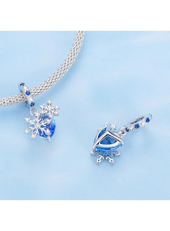 فولاي قلادة فضة عيار 925 على شكل قلب وندفة ثلج متلألئة – قطعة متعددة الاستخدام لسوار وقلادة – هدية عيد الميلاد للنساء - Image 3