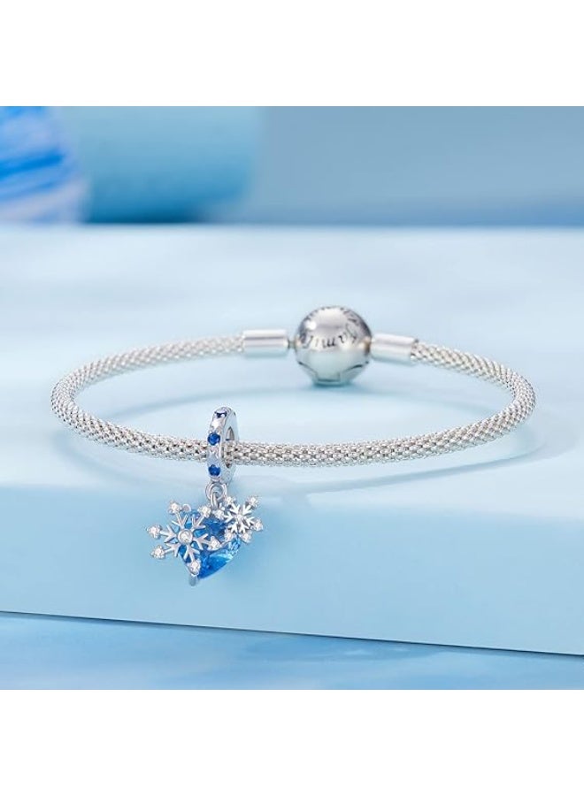 فولاي قلادة فضة عيار 925 على شكل قلب وندفة ثلج متلألئة – قطعة متعددة الاستخدام لسوار وقلادة – هدية عيد الميلاد للنساء - Image 4