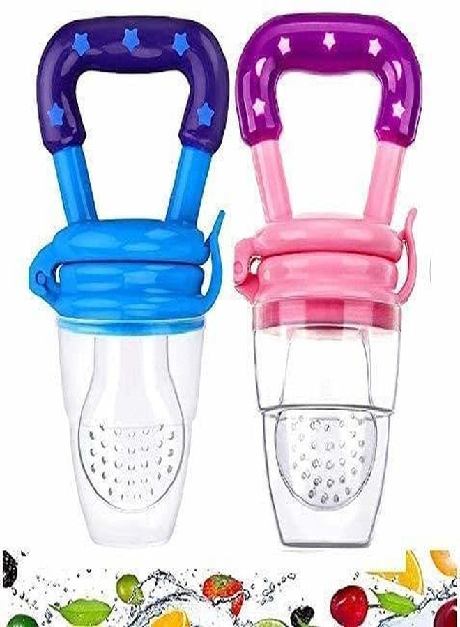 Chopchi Silicone Fruit Feeder for Baby 6-12 Months/Baby Fruit Nibbler and Pacifier/Newborn Nipple Feeder (Pack of-2, Blue & Pink) - Image 1