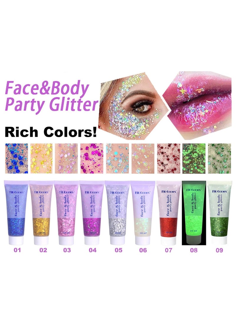 Fit Colors - 2pcs Body Glitter, Mermaid Sequins Liquid Holographic Glitter Gel, Chunky Glitter Face Eye Lip Hair Nail Festival Makeup, Sparkling Body Glitter Gel for Women, RED & Green - Image 1