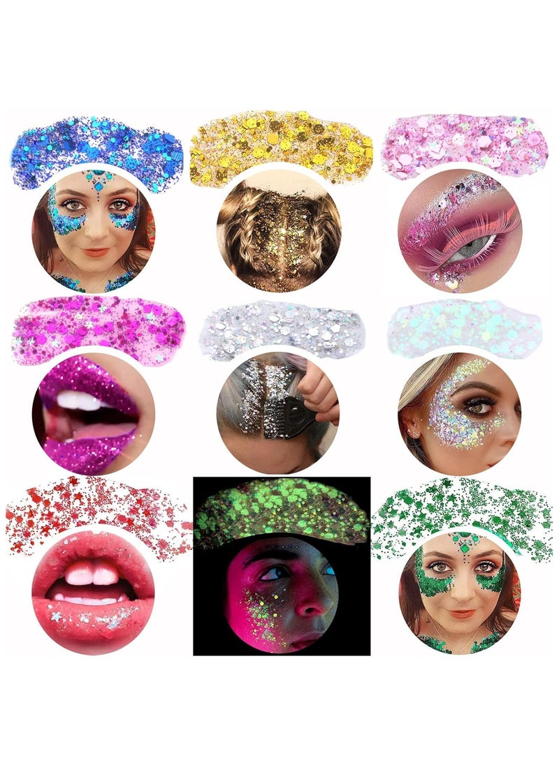 Fit Colors - 2pcs Body Glitter, Mermaid Sequins Liquid Holographic Glitter Gel, Chunky Glitter Face Eye Lip Hair Nail Festival Makeup, Sparkling Body Glitter Gel for Women, RED & Green - Image 1