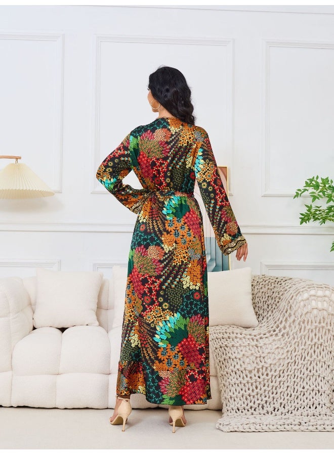 Madam Uniq Floral Long Sleeve V-Neck Muslim Printed Maxi Dress  - Image 2