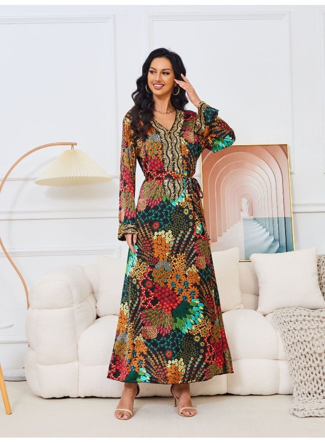 Madam Uniq Floral Long Sleeve V-Neck Muslim Printed Maxi Dress  - Image 4