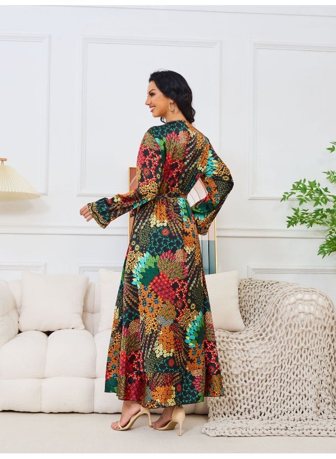 Madam Uniq Floral Long Sleeve V-Neck Muslim Printed Maxi Dress  - Image 3