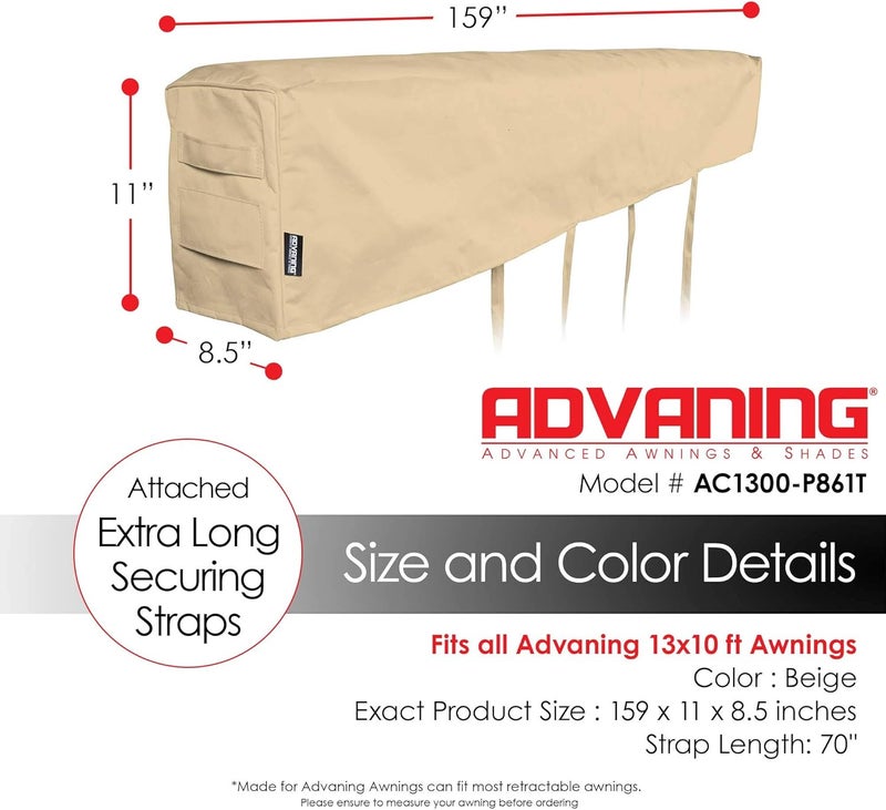 advaning All-Weather Protective Cover for 13' Wide Retractable Awnings, Heavy-Duty Weather Proof Polyester Fabric, Color: Beige,AC1300-P861T - Image 3