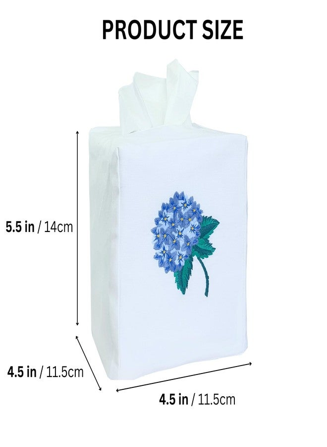 HCRAFT Fabric Tissue Box Cover Set of 2, Vintage Floral Embroidery Hydrangea Tissue Holder, Bouquet Wrapping Bag, Car Tissue Holder, Tissues Box Cover Square 4.5"X4.5"X5.5", White Square Tissue Box Cover - Image 4
