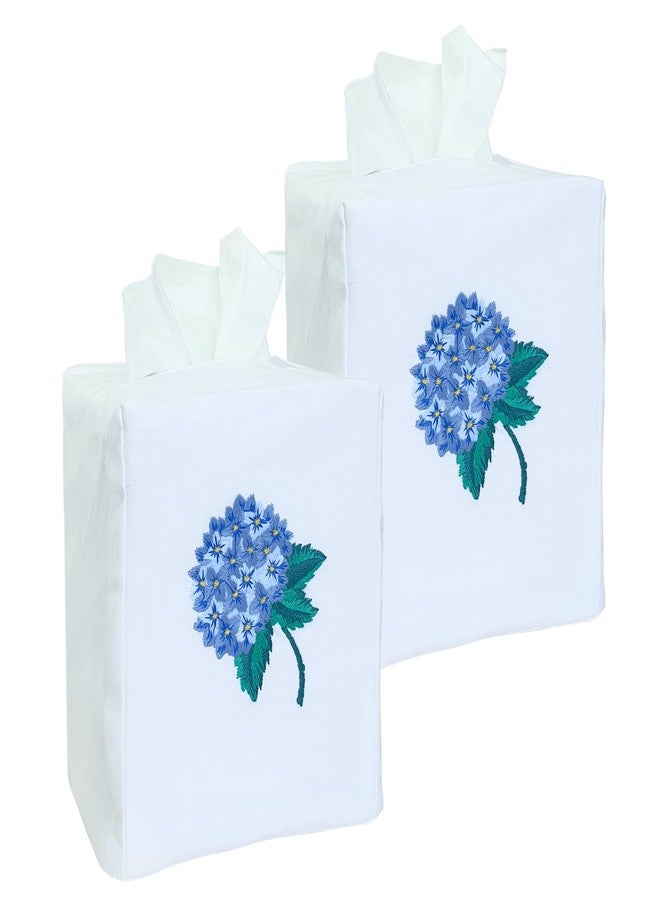 HCRAFT Fabric Tissue Box Cover Set of 2, Vintage Floral Embroidery Hydrangea Tissue Holder, Bouquet Wrapping Bag, Car Tissue Holder, Tissues Box Cover Square 4.5"X4.5"X5.5", White Square Tissue Box Cover - Image 1