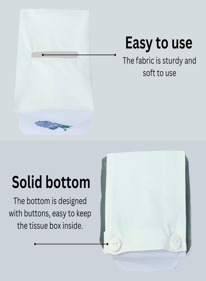 HCRAFT Fabric Tissue Box Cover Set of 2, Vintage Floral Embroidery Hydrangea Tissue Holder, Bouquet Wrapping Bag, Car Tissue Holder, Tissues Box Cover Square 4.5"X4.5"X5.5", White Square Tissue Box Cover - Image 3