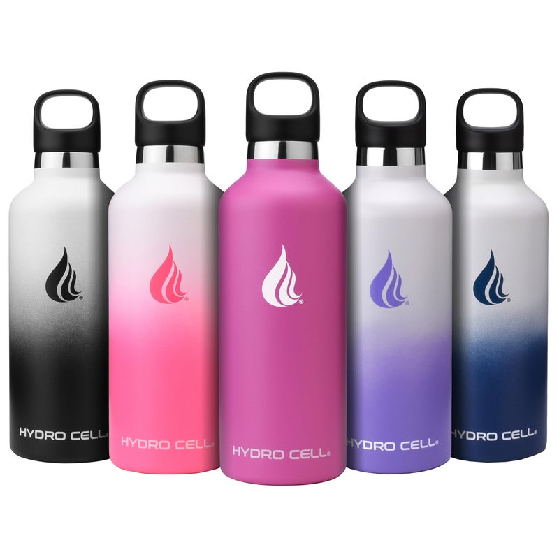 HYDRO CELL Stainless Steel Water Bottle with Straw  2 Standard Mouth Lids 32oz 24oz 20oz 16oz Keeps Liquids Hot or Cold wDouble Wall Vacuum Insulated Leak Proof Sport Design Fuchsia 32oz