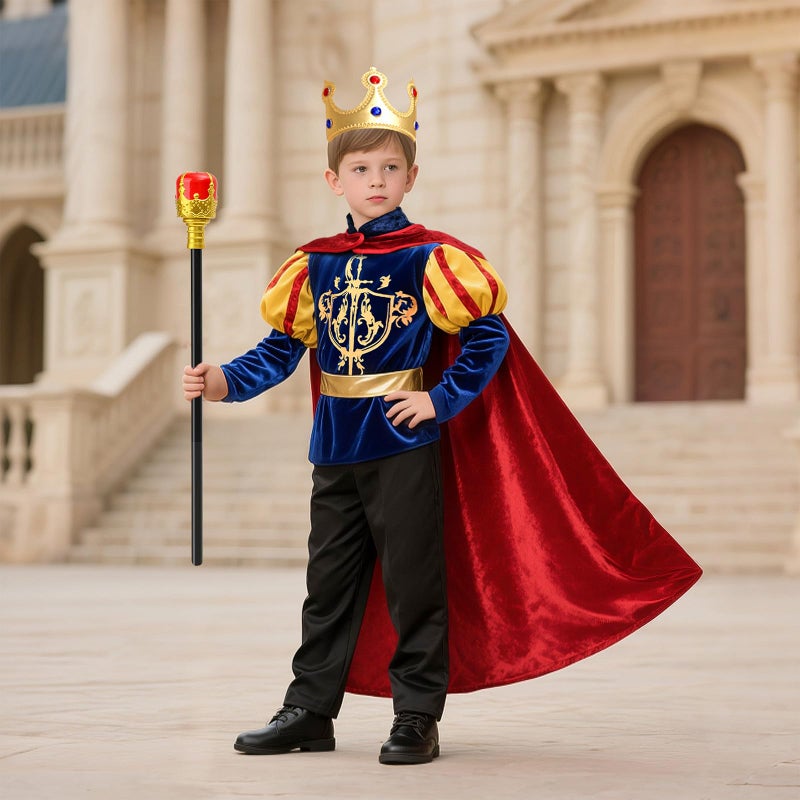 G.C Boys King Prince Charming Costume with Cape Kids Royal Dress Up Outfits Halloween Cosplay Role Play Birthday Gifts - Image 2