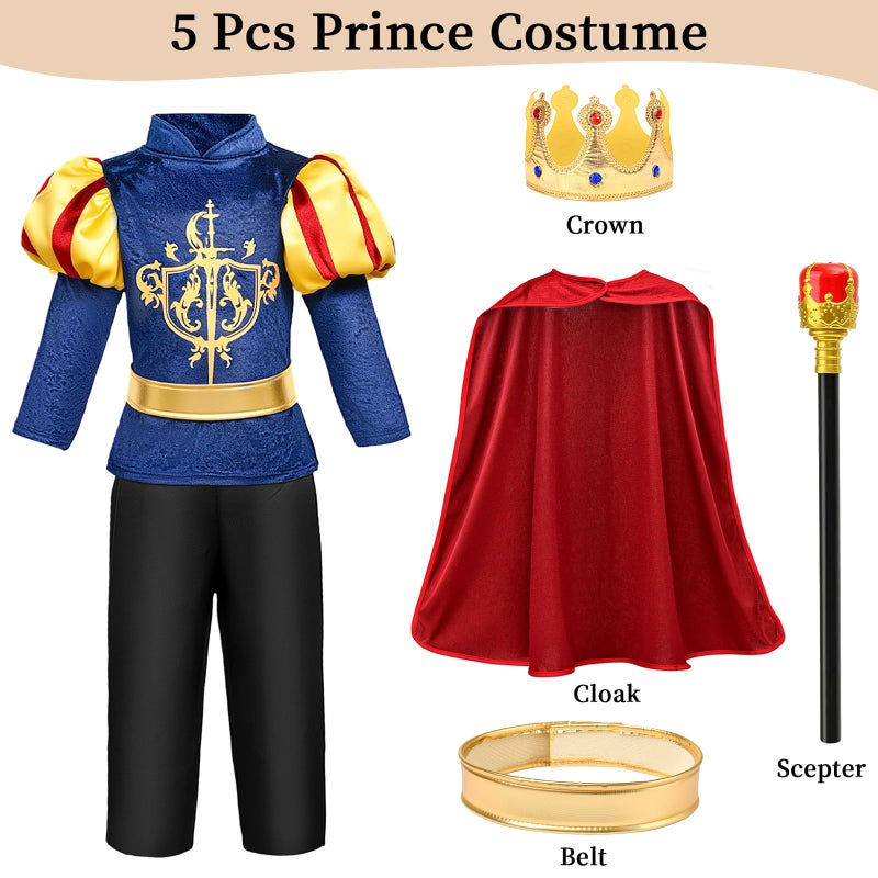 G.C Boys King Prince Charming Costume with Cape Kids Royal Dress Up Outfits Halloween Cosplay Role Play Birthday Gifts - Image 4