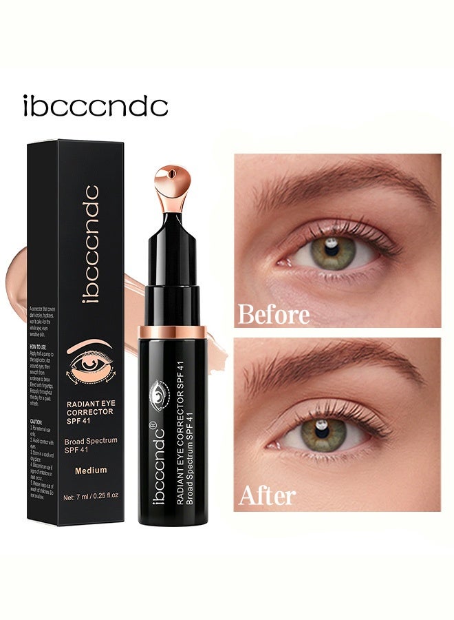 ibcccndc Radiant Eye Corrector SPF41, Hydrating Under-Eye Concealer for Dark Circles, Medium Shade with Sun Protection & Cooling Applicator, 7ml #2 Medium - Image 1