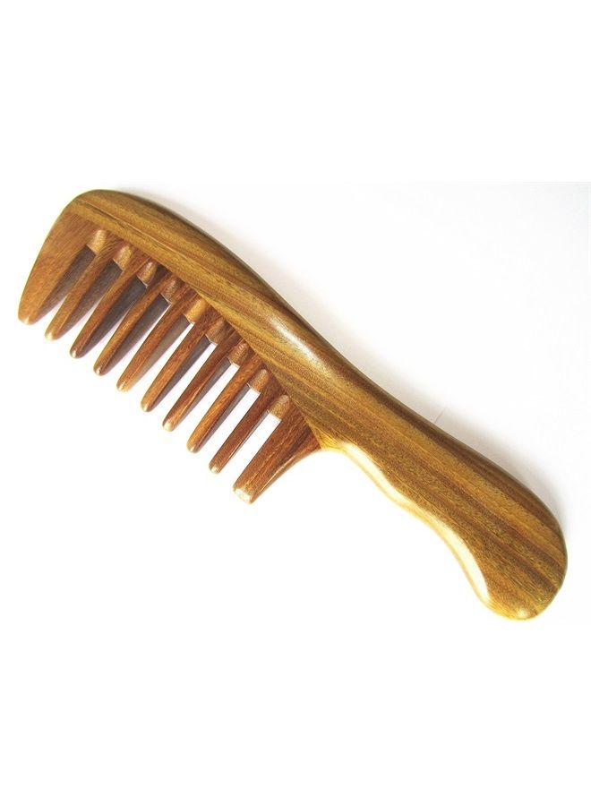 Myhsmooth Gsp-2w-wt Wide Tooth Wood Handmade Natural Green Sandalwood No Static Comb with Wavy Handle with Aromatic Scent for Detangling Curly Hair and Gift(7.4") - Image 1
