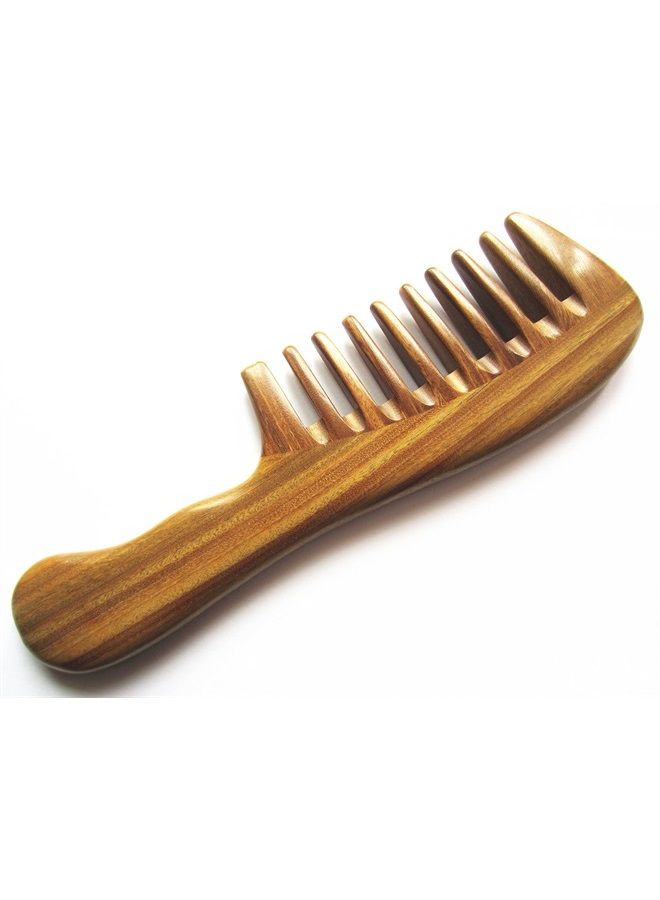 Myhsmooth Gsp-2w-wt Wide Tooth Wood Handmade Natural Green Sandalwood No Static Comb with Wavy Handle with Aromatic Scent for Detangling Curly Hair and Gift(7.4") - Image 3