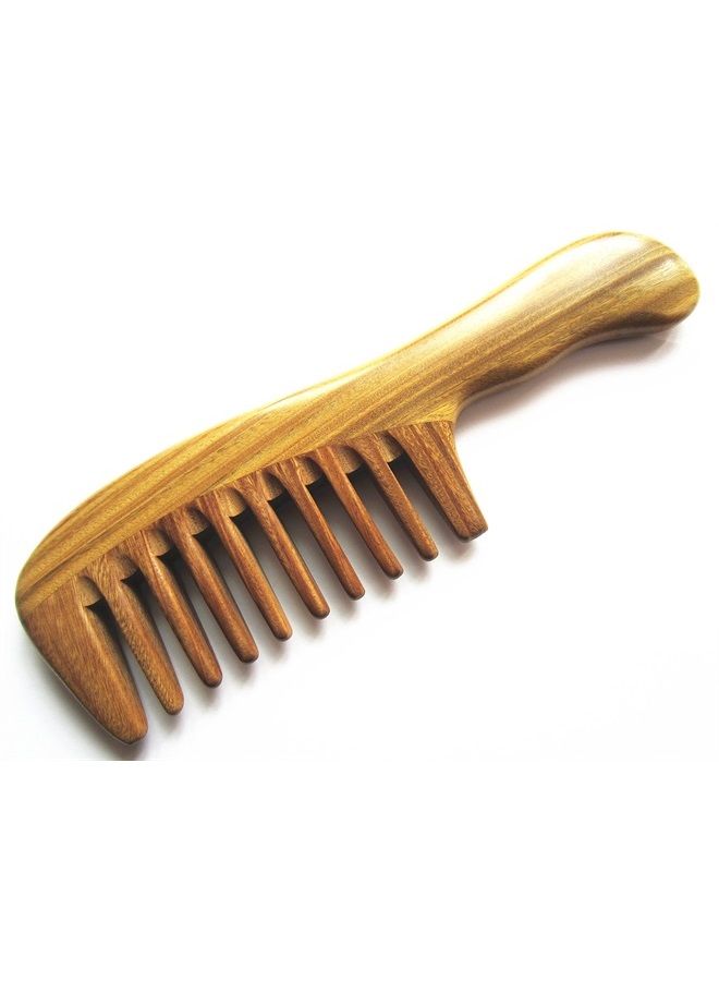 Myhsmooth Gsp-2w-wt Wide Tooth Wood Handmade Natural Green Sandalwood No Static Comb with Wavy Handle with Aromatic Scent for Detangling Curly Hair and Gift(7.4") - Image 2