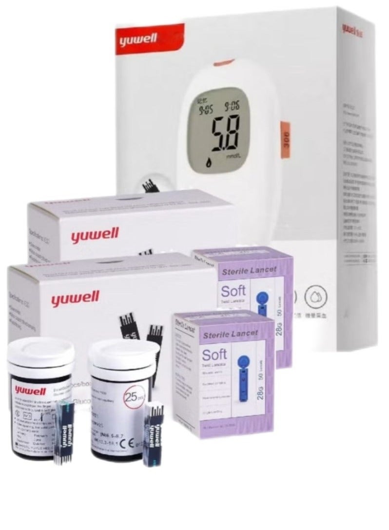 يوويل مجموعة مكونة من جهاز قياس نسبة السكر في الدم مع علبتين شرائط قياس السكر وعلبتين إبر وخز. - Image 1