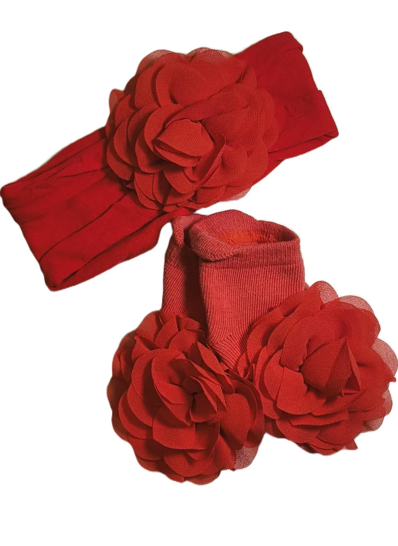 بيبي كلو Baby Girl Flower Socks Headband Set