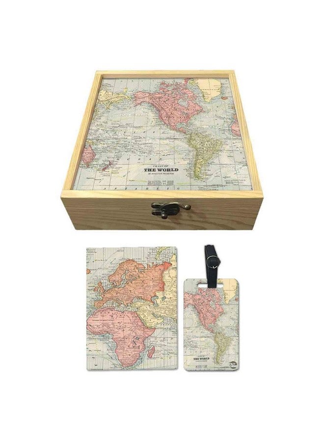 Nutcase Designer Passport Holder for Men Women Passport Cover Luggage Tag Wooden Gift Box Set - The World Map - Image 3