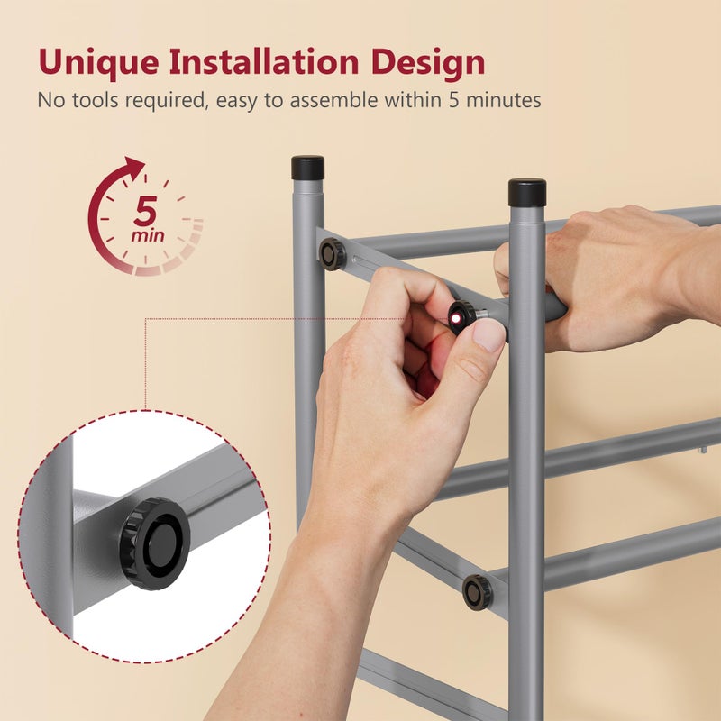 Tajsoon Expandable Shoe Rack for Closet 3 Tier, 28â€œ-41â€œAdjustable & Stackable Shoe Shelf Storage, Metal Shoe Rack Organizer for Front Door Entrance, Closet, Garage, Entryway, Grey - Image 3