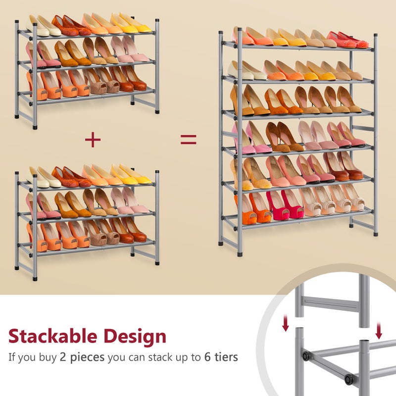 Tajsoon Expandable Shoe Rack for Closet 3 Tier, 28â€œ-41â€œAdjustable & Stackable Shoe Shelf Storage, Metal Shoe Rack Organizer for Front Door Entrance, Closet, Garage, Entryway, Grey - Image 5