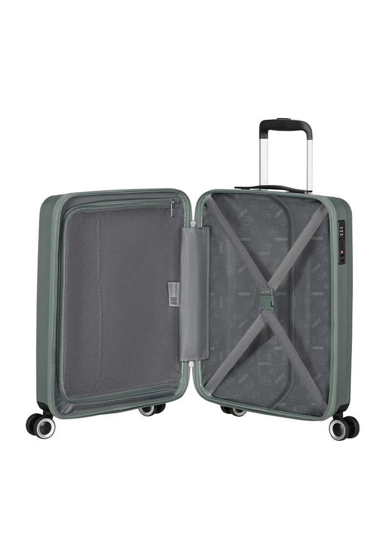 AMERICAN TOURISTER Aerojoy Suitcase, Cabin Size 55 cm / 20 inch, 4 Wheels, Hard Top, ABS, Dark Forest|TSA Lock|Inner Mesh Zippered Divider|Cross Ribbons|Lightweight - 3 Years International Warranty - Image 5