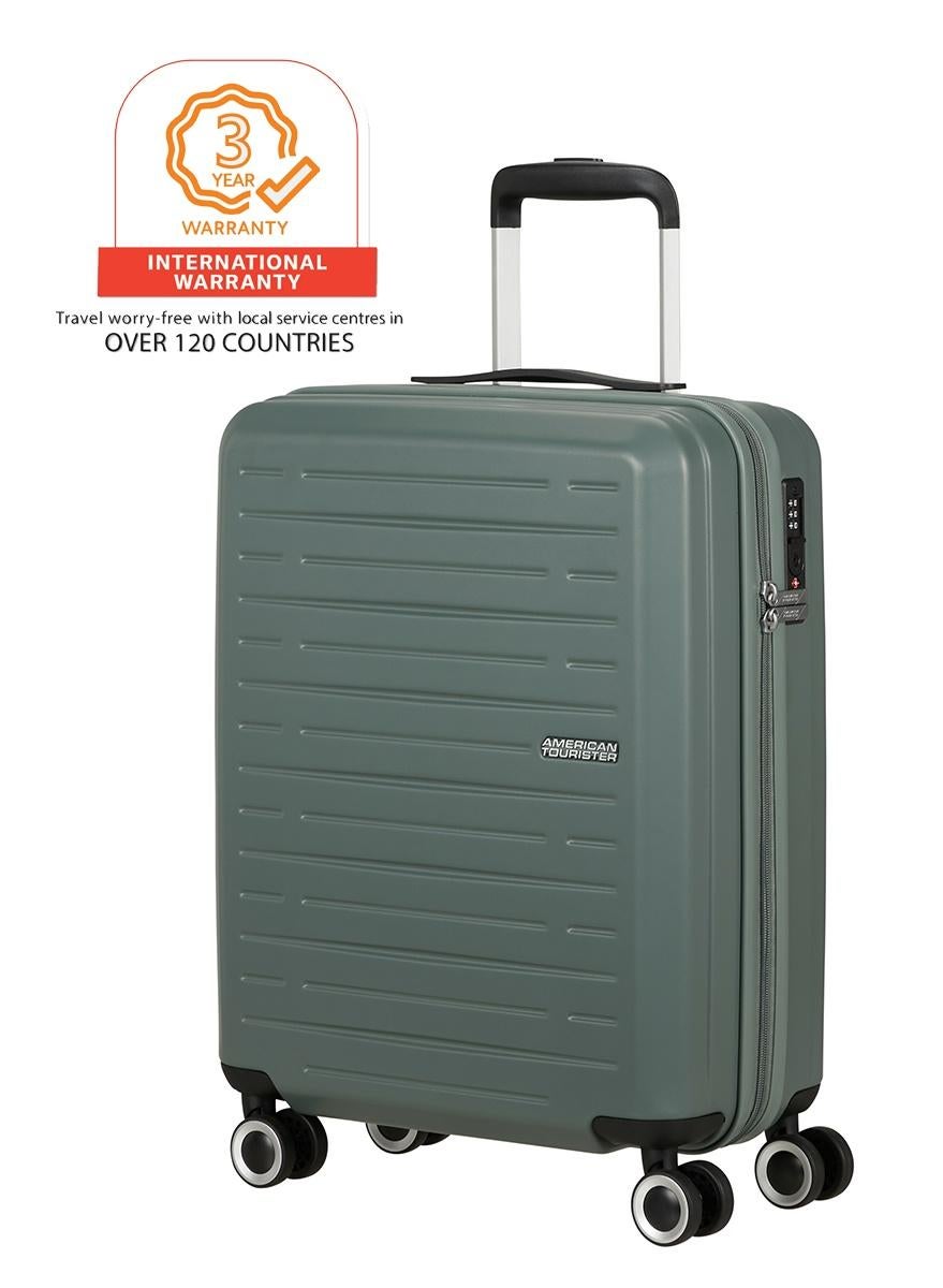 aerojoy suitcase, cabin size 55 cm / 20 inch, 4 wheels, hard top, abs, dark forest|tsa lock|inner mesh zippered divider|cross ribbons|lightweight - 3 years international warranty