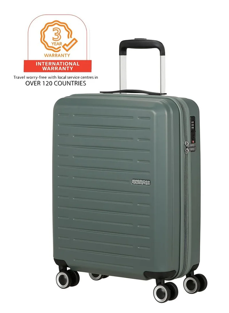 AMERICAN TOURISTER aerojoy suitcase, cabin size 55 cm / 20 inch, 4 wheels, hard top, abs, dark forest|tsa lock|inner mesh zippered divider|cross ribbons|lightweight - 3 years international warranty