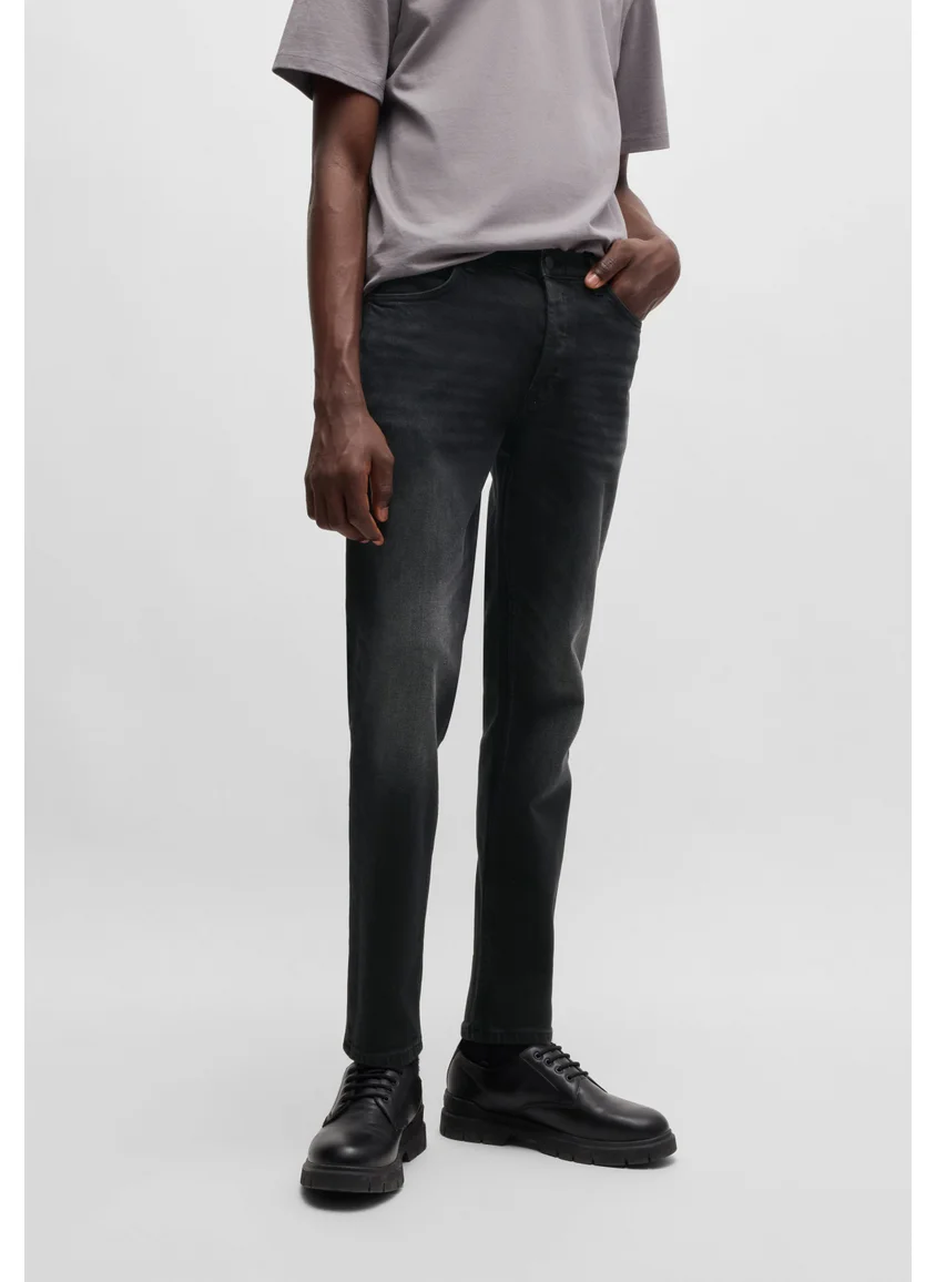 HUGO Tapered-fit jeans in black-black stretch denim