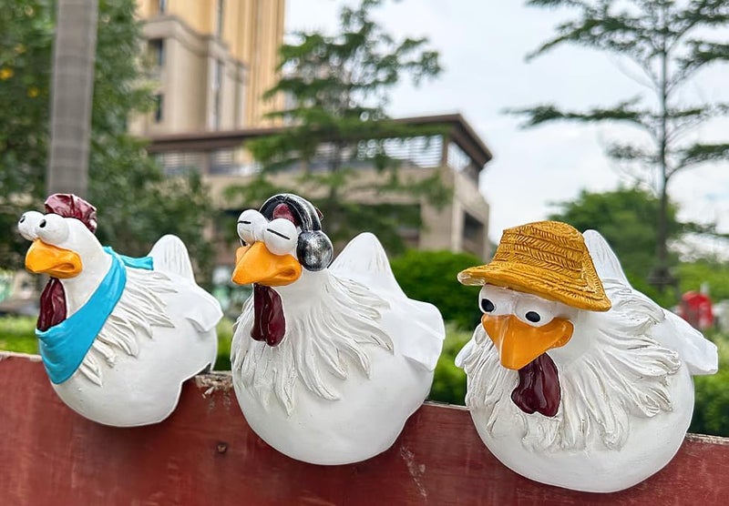 Euiroet Farm Chicken Decorations Garden Sculpture hicken Fence Decoration Funny Sculpture Chicken Decorations for Home Garden Stairs, Farm, Patio, Backyard, Resin Craft Chicken Wiht Garden Figurine Statue - Image 4
