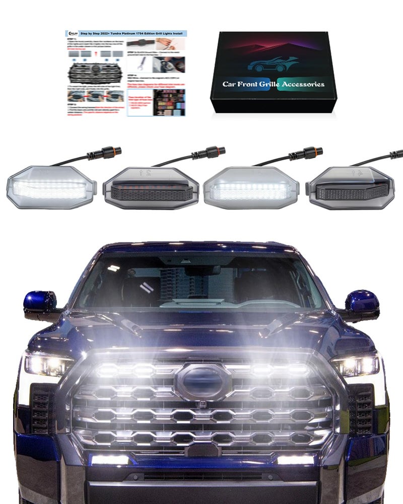 OKLSG Front Bumper LED Grill Lights for Toyota Tundra 2026 20252022 Raptor Marker Lights Bars fit Platinum 1794 Edition OEM Grille without TRD Package 3rd Gen Tundra Exterior Accessories White - Image 2