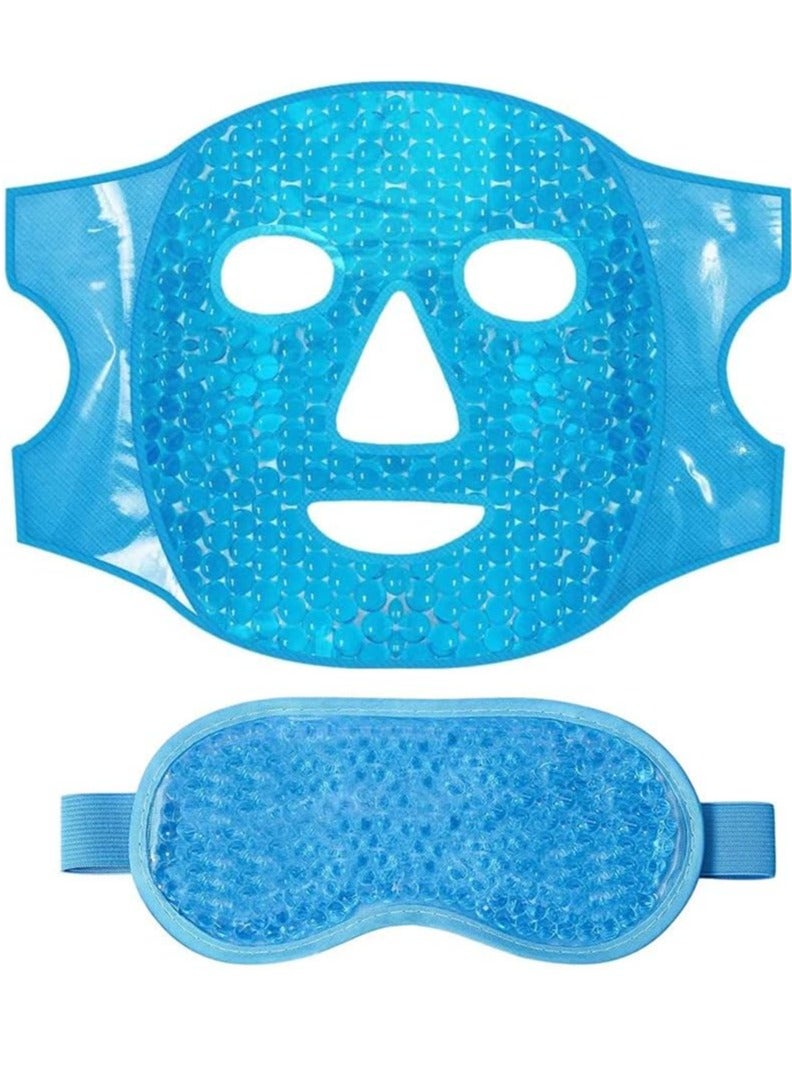 GUDOO مجموعة قناع الوجه والعينين بالجيل: يشمل قناع بالجيل يمكن استخدامه ساخنًا أو باردًا، يقدم تجربة منعشة للوجه والعينين، ويعمل كعلاج بارد وساخن لتخفيف التوتر، الصداع، وانتفاخ العينين والحقائب تحت العين. - Image 1