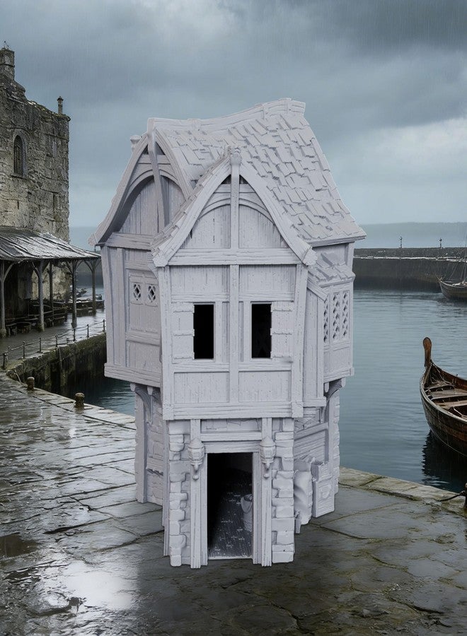 AUSPDICE RPG Terrain 25mm Scale Unpainted Stone & Woodwork TTRPG Buildings, Multi-Level Harbor Scenery for Dungeons and Dragons, Trench Crusade & Epic Wargames - Dock Buildings B（AF1154B - Image 1